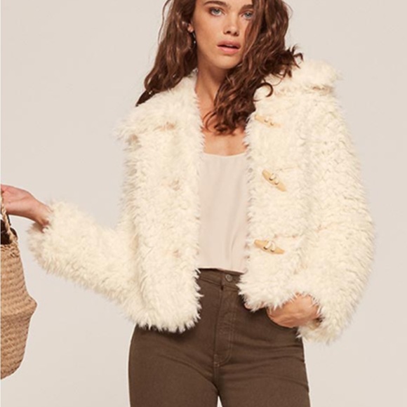 Reformation Teddy Faux Fur Jacket / White Fuzzy Coat - Picture 10 of 10